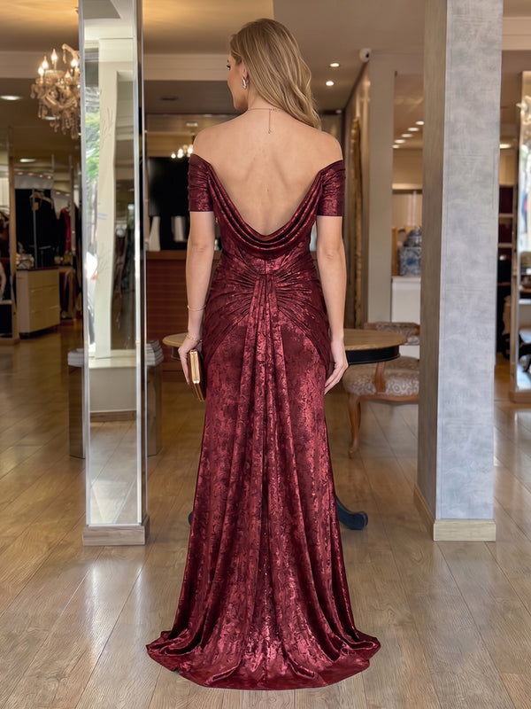 Off the Shoulder Metallic Satin Long Mermaid Evening Dresses