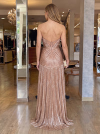 Strapless Mermaid Metallic Satin Floor Length Evening Dresses with Pleated