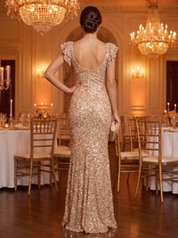Square Neck Mermaid Sequins Mermaid Evening Dresses
