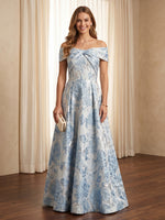 Off the Shoulder A Line Floor Length Jacquard Evening Dresses Long