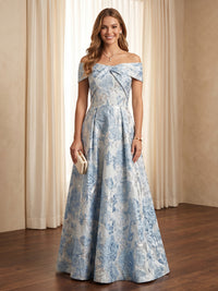 Off the Shoulder A Line Floor Length Jacquard Evening Dresses Long