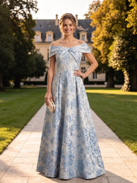 Off the Shoulder A Line Floor Length Jacquard Evening Dresses Long