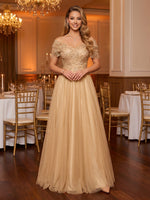 Off the Shoulder Tulle A Line Floor Length Long Evening Dresses