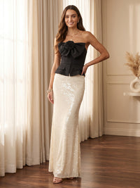 Strapless Sequin Sheath/Mermaid Sleeveless Floor Length Evening Dresses with Bow