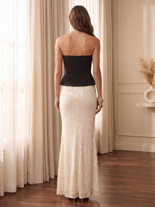 Strapless Sequin Sheath/Mermaid Sleeveless Floor Length Evening Dresses with Bow