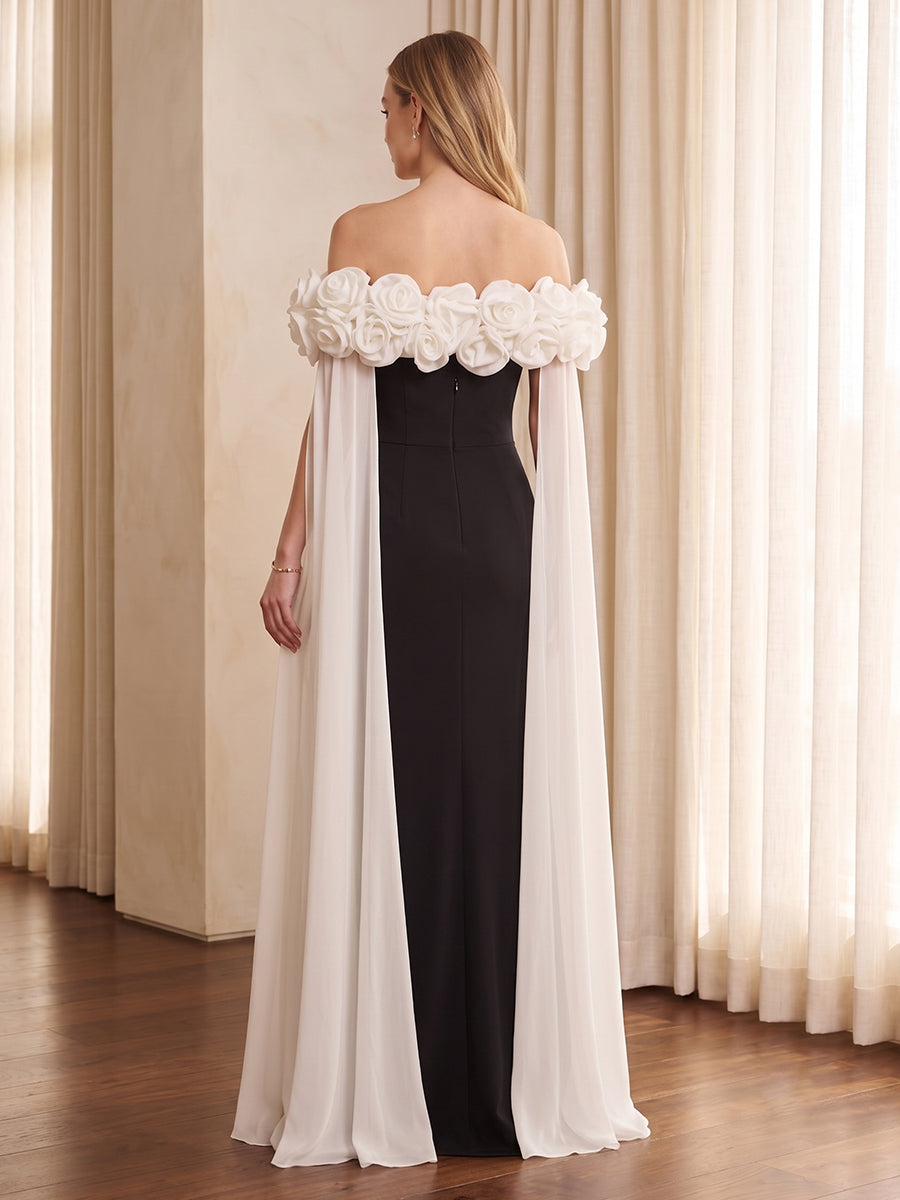 Off the Shoulder Satin A Line Floor Length Long Evening Dresses with Slit