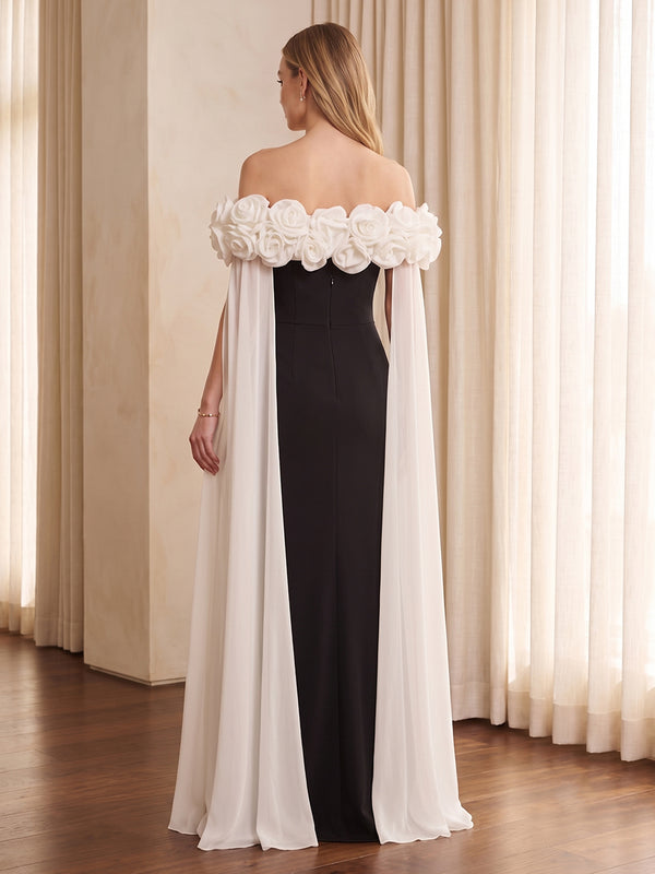 Off the Shoulder Satin A Line Floor Length Long Evening Dresses with Slit