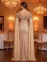 Off the Shoulder Sequin Mermaid Floor Length Long Evening Dresses with Slit