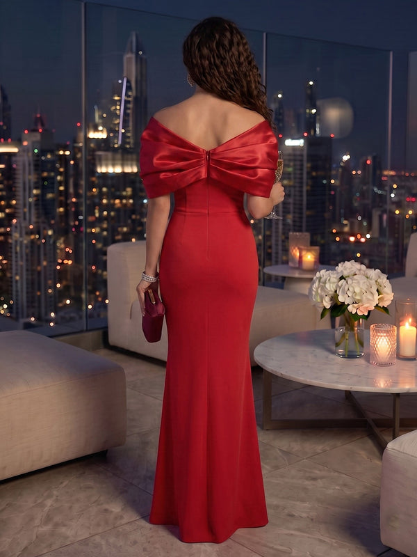Off the Shoulder Satin Mermaid Floor Length Long Evening Dresses