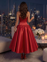 Strapless Satin A Line Floor Length Tea Length Evening Dresses