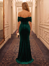Off the Shoulder Sheath/Mermaid Velvet Floor Length Long Evening Dresses