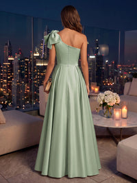 One Shoulder Satin A Line Floor Length Long Evening Dresses