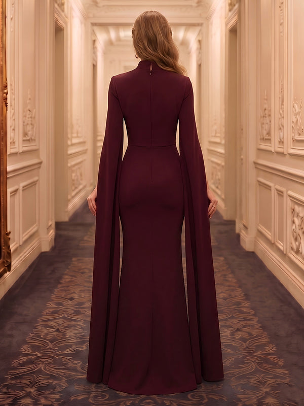 Long Sleeves Mermaid Satin Square Neck Floor Length Evening Dresses