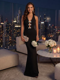 Sleeveless Halter Mermaid Satin Floor Length Evening Dresses