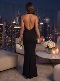 Sleeveless Halter Mermaid Satin Floor Length Evening Dresses