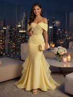 Off the Shoulder Mermaid Satin Floor Length Corset Evening Dresses