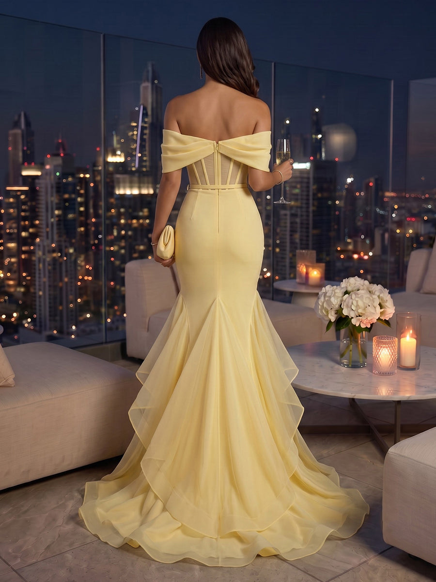 Off the Shoulder Mermaid Satin Floor Length Corset Evening Dresses