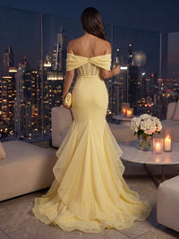 Off the Shoulder Mermaid Satin Floor Length Corset Evening Dresses