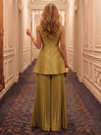 Round Neck Sleeveless Pleated A Line Satin Floor Length Evening Dresses