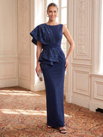 Jacquard Evening Dresses Sheath Sleeveless Scoop Neck Floor Length