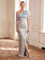 Jacquard Evening Dresses Sheath Sleeveless One Shoulder Floor Length