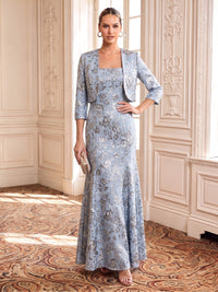 Jacquard Evening Dresses Sheath Square Neck Floor Length with Jacket
