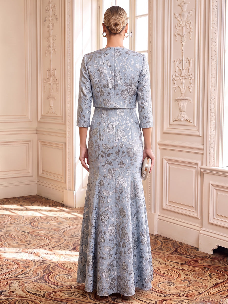 Jacquard Evening Dresses Sheath Square Neck Floor Length with Jacket