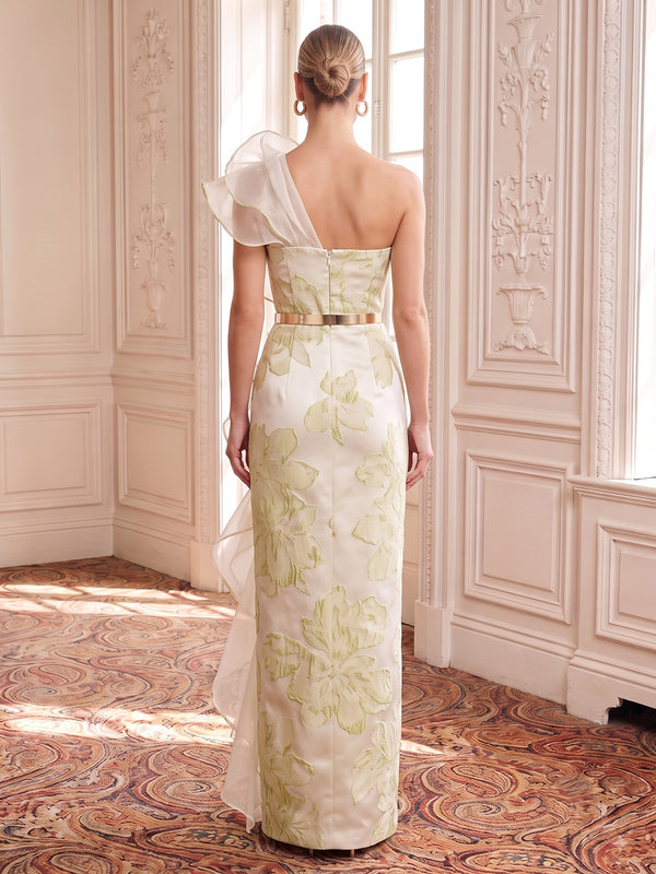 Jacquard Evening Dresses Sheath Sleeveless One Shoulder Floor Length