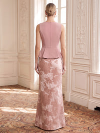 Jacquard Evening Dresses Sheath Sleeveless Scoop Neck Floor Length