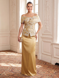 Jacquard Evening Dresses Sheath/Mermaid Off the Shoulder Floor Length Cape Sleeves