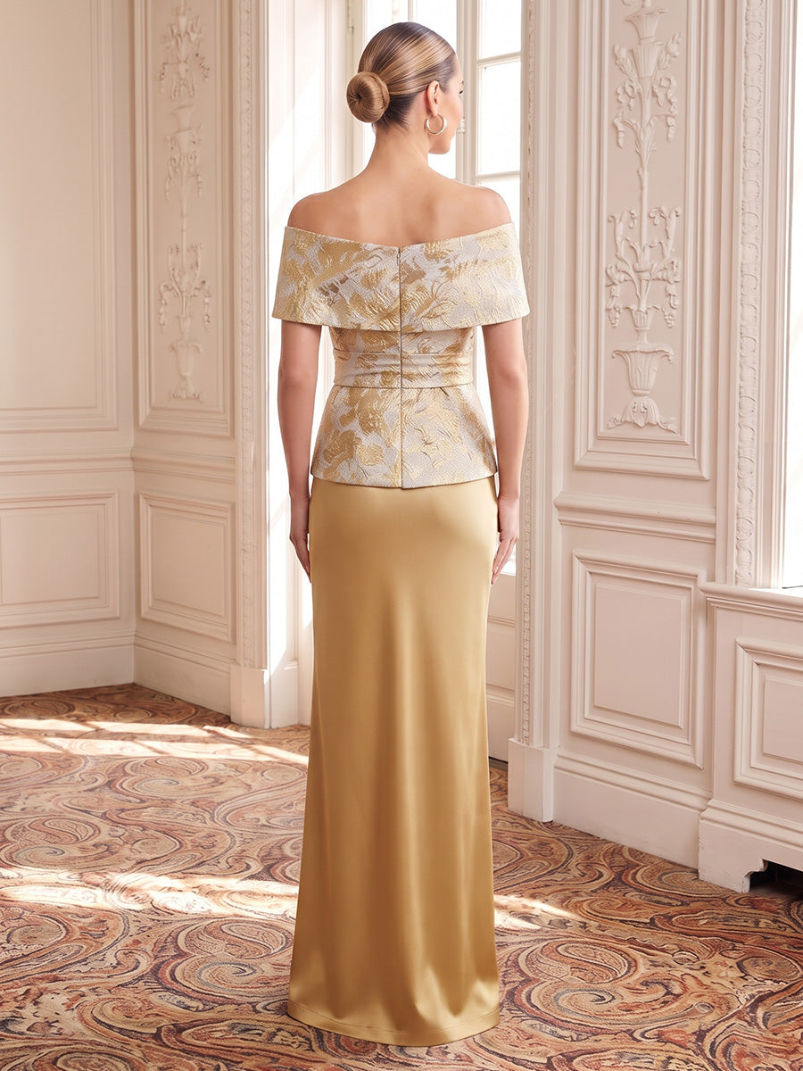 Jacquard Evening Dresses Sheath/Mermaid Off the Shoulder Floor Length Cape Sleeves