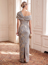 Jacquard Evening Dresses Sheath/Mermaid One Shoulder Floor Length Pleated
