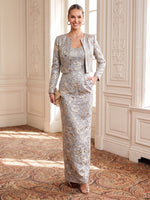 Jacquard Evening Dresses Sheath/Mermaid Scoop Neck Floor Length Long Sleeves with Jacket