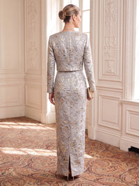 Jacquard Evening Dresses Sheath/Mermaid Scoop Neck Floor Length Long Sleeves with Jacket