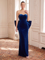 Velvet Evening Dresses Sheath/Mermaid Strapless Floor Length with Bow