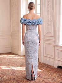 Jacquard Evening Dresses Sheath/Mermaid Off the Shoulder Floor Length 3D Flowers