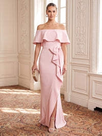 Satin Evening Dresses Sheath/Mermaid Off the Shoulder Cape Sleeves Floor Length Ruffles