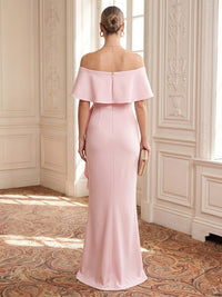 Satin Evening Dresses Sheath/Mermaid Off the Shoulder Cape Sleeves Floor Length Ruffles
