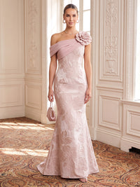Jacquard Evening Dresses Sheath/Mermaid One Shoulder Floor Length 3D Flowers