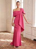 Satin Evening Dresses Sheath/Mermaid Off the Shoulder Floor Length with Bow