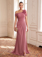 Chiffon Evening Dresses Sheath/Mermaid One Shoulder Floor Length 3D Flowers