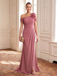 Chiffon Evening Dresses Sheath/Mermaid One Shoulder Floor Length 3D Flowers
