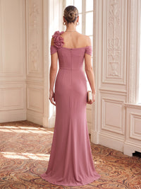 Chiffon Evening Dresses Sheath/Mermaid One Shoulder Floor Length 3D Flowers