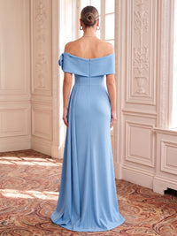 Satin Evening Dresses Sheath/Mermaid Off the Shoulder Sleeveless Floor Length 3D Flowers