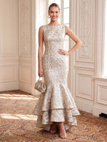 Metallic Jacquard Evening Dresses Mermaid/Sheath Scoop Neck Floor Length Sleeveless Tiered Ruffles
