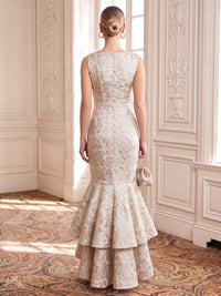 Metallic Jacquard Evening Dresses Mermaid/Sheath Scoop Neck Floor Length Sleeveless Tiered Ruffles