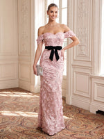 Metallic Jacquard Off the Shoulder Mermaid/Sheath Evening Dresses Floor Length Floral with Bow