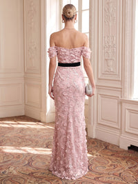 Metallic Jacquard Off the Shoulder Mermaid/Sheath Evening Dresses Floor Length Floral with Bow