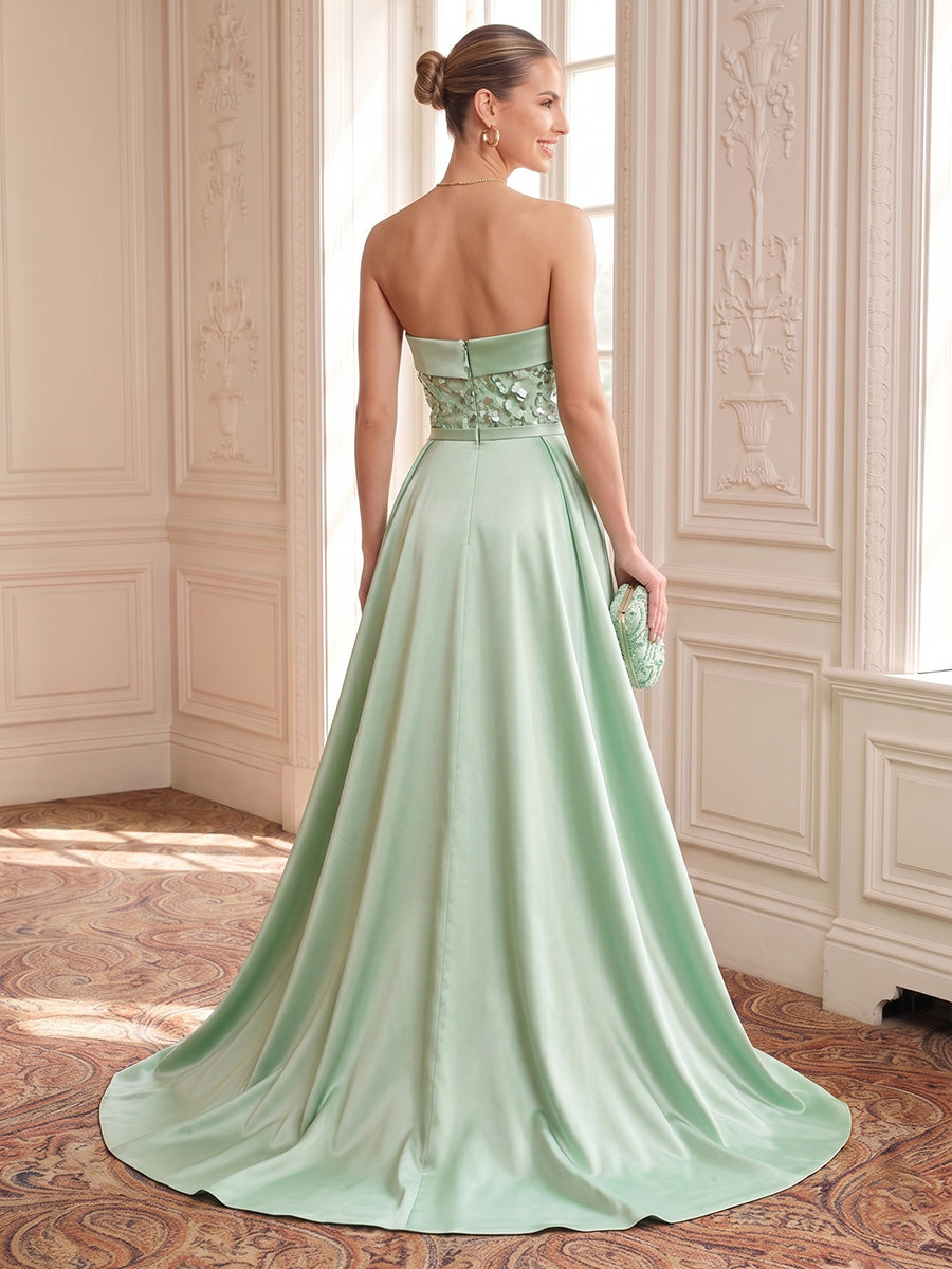 Sequin Mermaid/Sheath Evening Dresses Strapless Floor Length Sleeveless with Slit