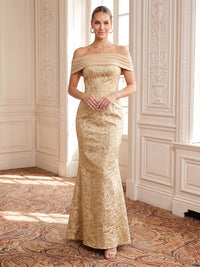 Metallic Jacquard Sheath/Mermaid Evening Dresses Off the Shoulder Floor Length